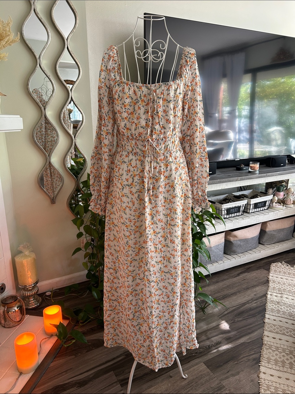 Lost + Wander Cream Maxi Dress with Orange Floral Print